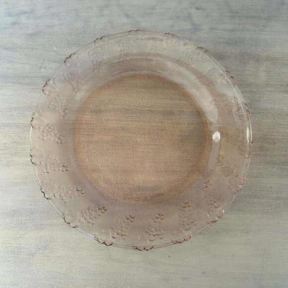 Vintage Pink Blush Pressed Glass Plate and Bowl with grape vines on the rim - Picture 1 of 9